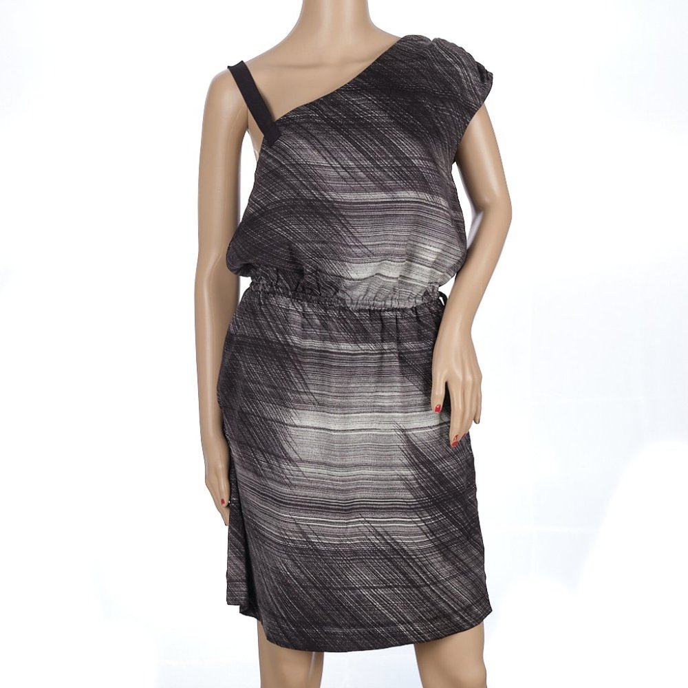 Gap Black White Mod Striated Asymmetric Shoulder Blouson Dress NWT 10